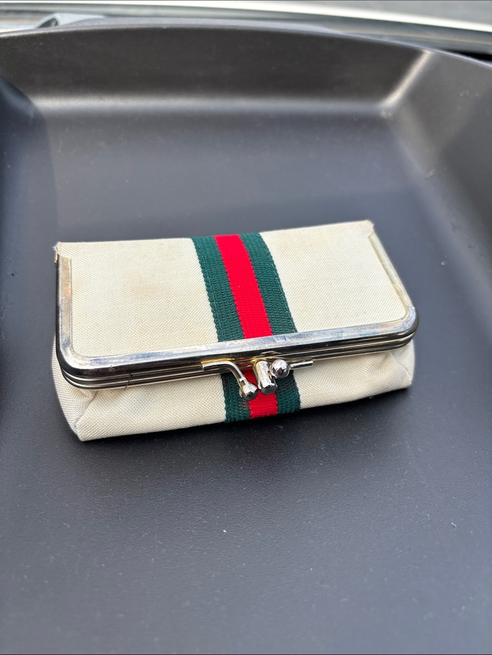 Canvas Key & Card Pouch with Red and Green Stripe